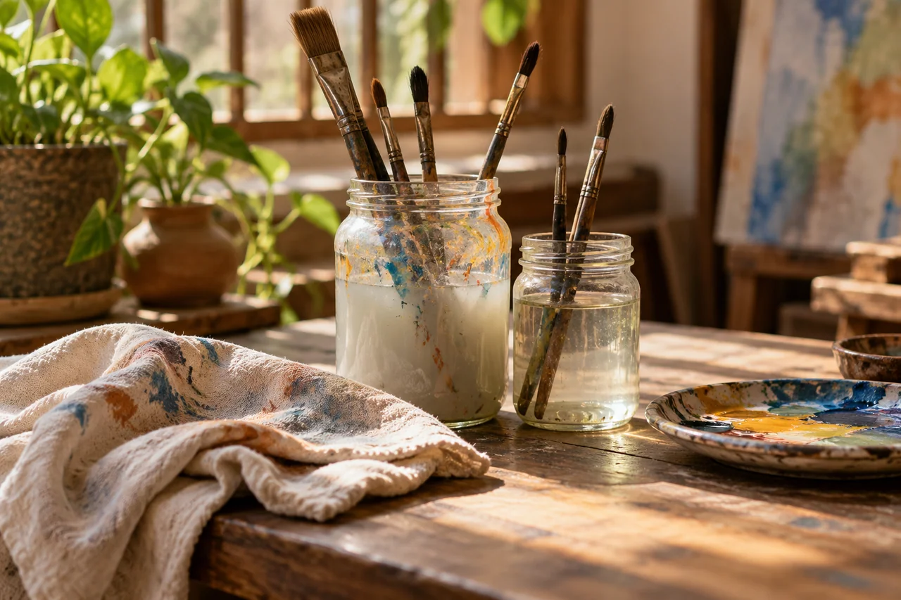 Brush cleaning jars and cotton cloth